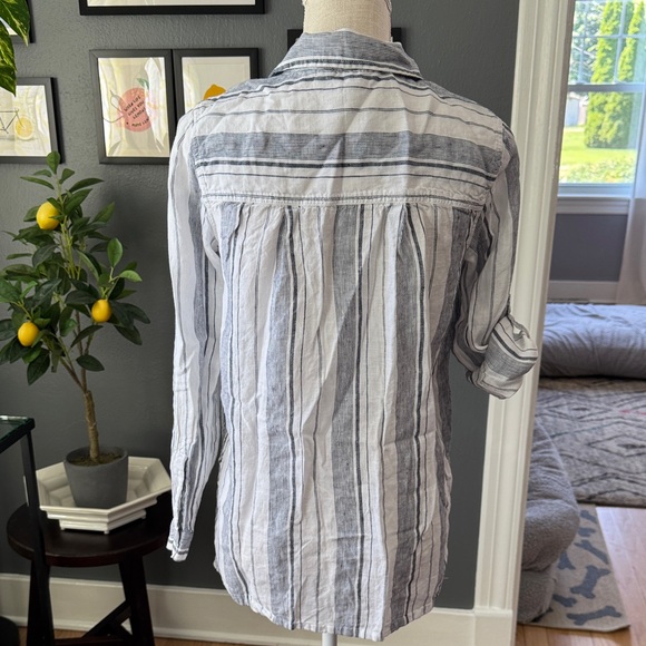 Athleta Women's Striped Button-Down Linen Shirt - Blue and White - Picture 4 of 7